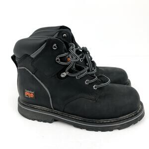 TIMBERLAND Mens Pit Boss 6" Work Boots 10 Black Steel Toe Leather SR